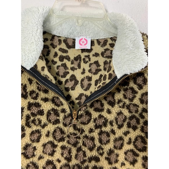Wanna B Jacket Sherpa Fleece Womens Small Quarter Zip Animal Print Off White - Picture 6 of 11